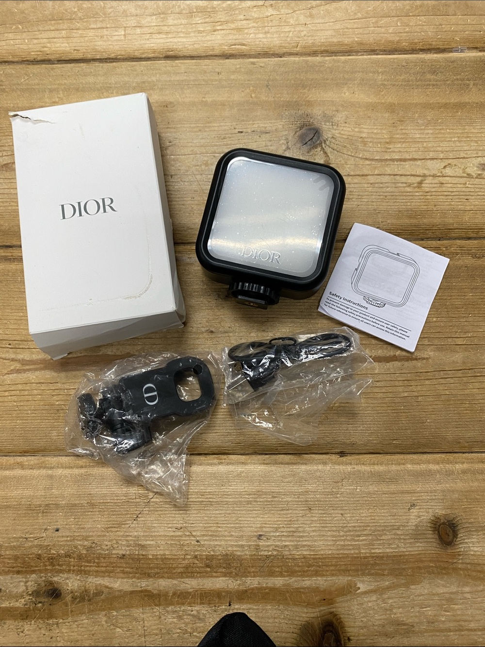 Dior Black Compact LED Camera Light with Accessories